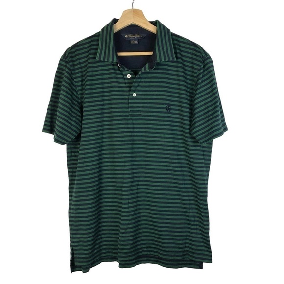 Brooks Brothers Slim Fit Green & Blue Stripe Short Sleeve Polo L - Picture 1 of 4